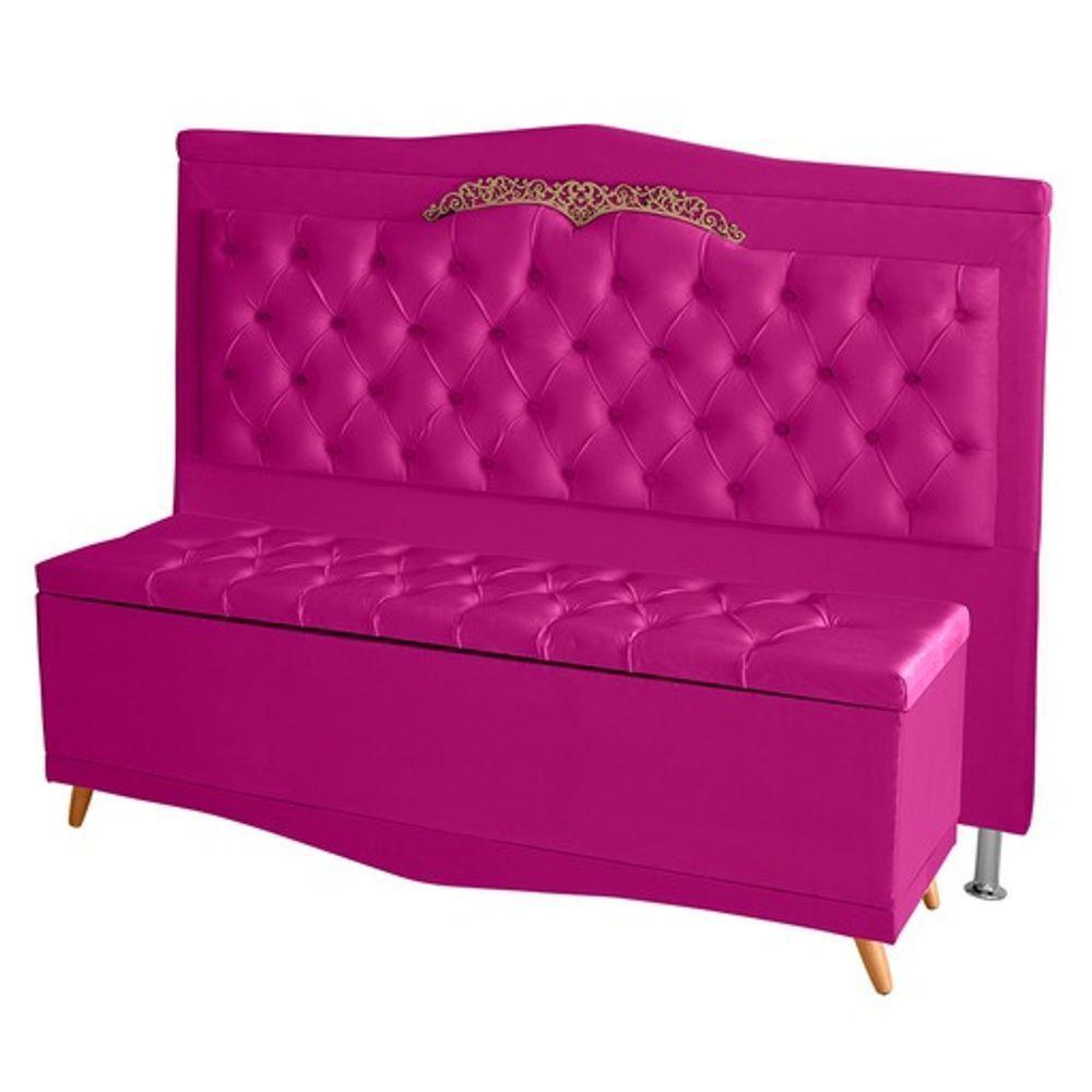 Kit Cabeceira De Cama Box E Calçadeira Baú Madri King 195 Cm Suede Rosa Pink Eli Móveis E Decoração - 1