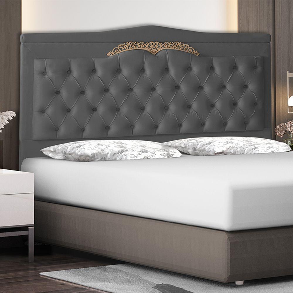 Cabeceira De Cama Box Helena King 195 Cm Capitonê Retro Botão Encapados Suede Grafite Eli Móveis - 2
