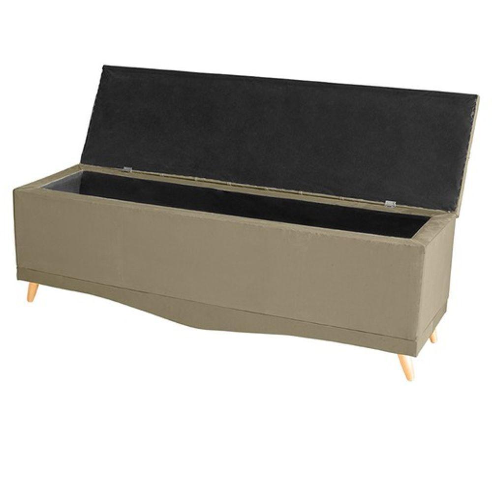 Kit Cabeceira De Cama Box E Calçadeira Baú Madri Queen 160 Cm Suede Bege Eli Móveis E Decoração - 4