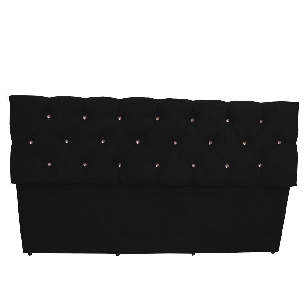 Kit De Quarto Cabeceira De Cama Box E Calçadeira Baú Bella Casal Queen 160 Cm Suede Botão Strass Preto Eli Móveis E Dec - 4