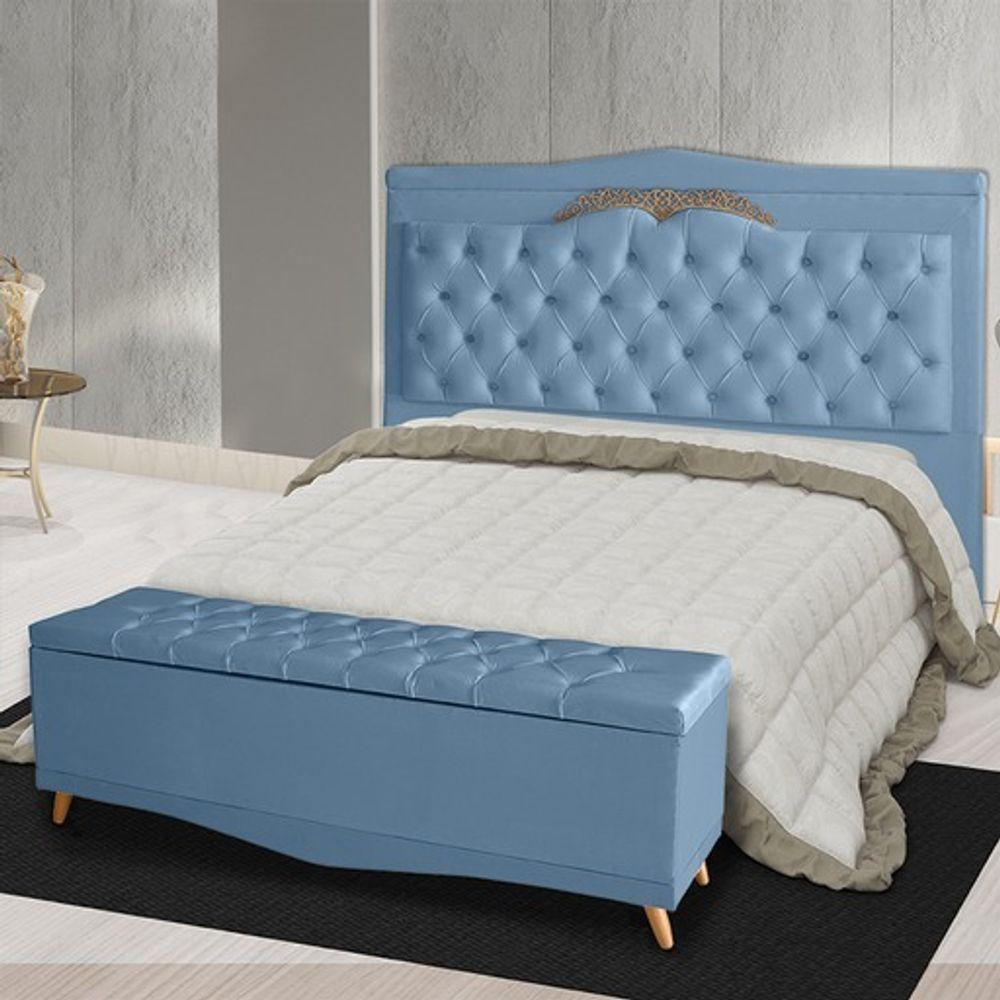 Kit Cabeceira De Cama Box E Calçadeira Baú Madri King 195 Cm Suede Azul Bebê Eli Móveis E Decoração - 2