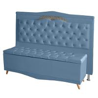 Kit Cabeceira De Cama Box E Calçadeira Baú Madri King 195 Cm Suede Azul Bebê Eli Móveis E Decoração - 1