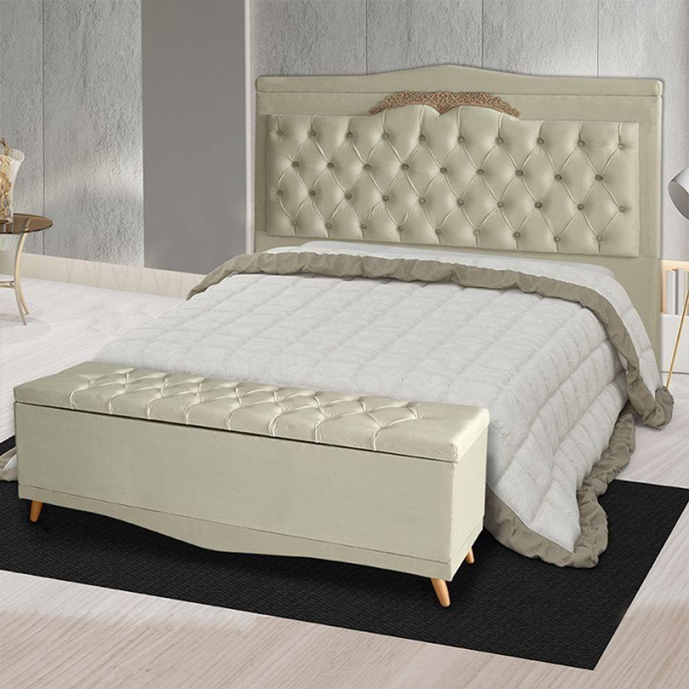 Kit Cabeceira De Cama Box E Calçadeira Baú Madri Queen 160 Cm Suede Porcelana Eli Móveis E Decoração - 2