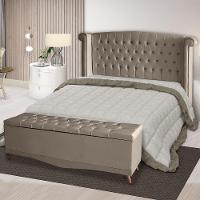 Kit De Quarto Cabeceira De Cama Box E Calçadeira Baú Toquio Casal 140 Cm Suede Capuccino Eli Móveis E Decoração - 1