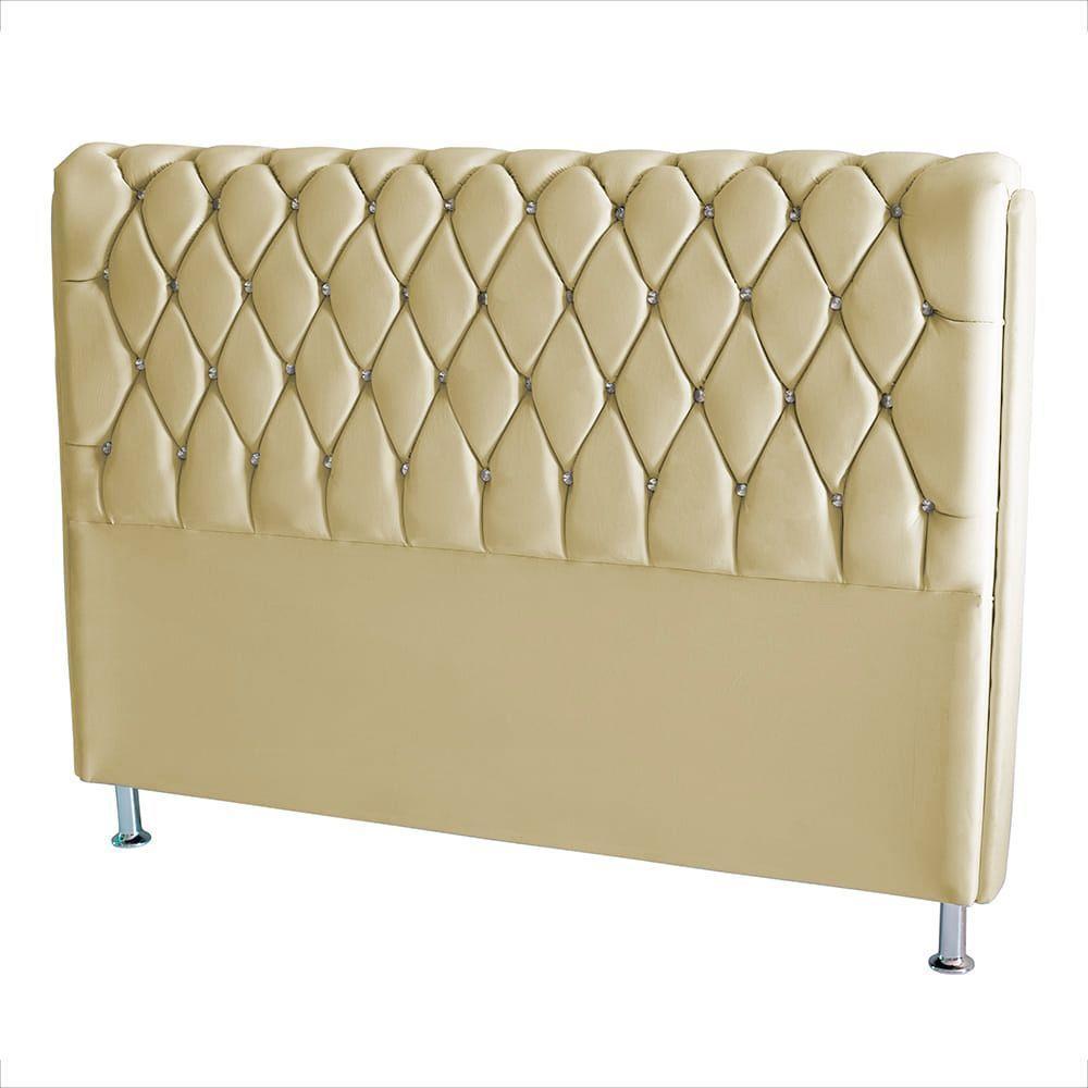 Cabeceira De Cama Box Londres Casal 140 Cm Suede Botão De Strass Bege Eli Móveis E Decoração - 2