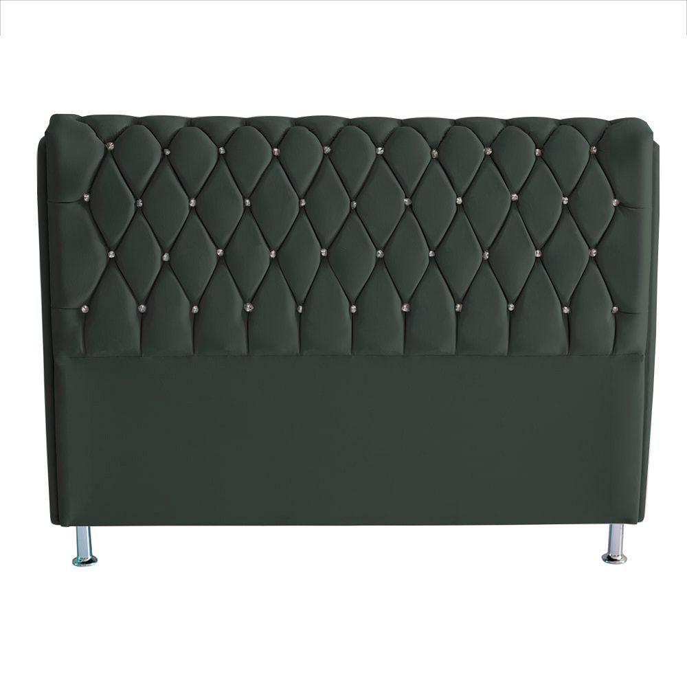Cabeceira De Cama Box Londres King 195 Cm Suede Botão De Strass Grafite Eli Móveis E Decoração - 1
