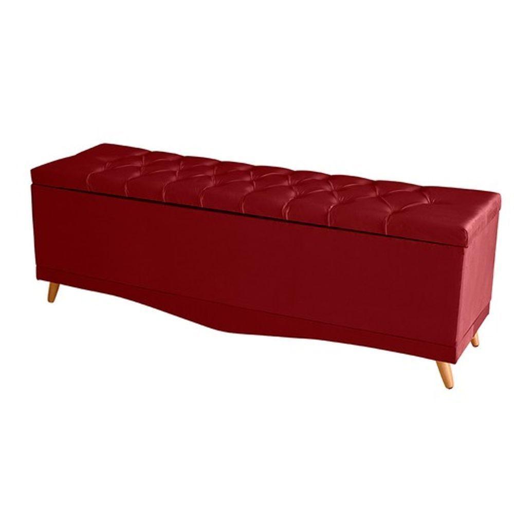 Kit Cabeceira De Cama Box E Calçadeira Baú Madri Queen 160 Cm Suede Vermelho Eli Móveis E Decoração - 3