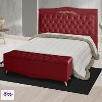 Kit Cabeceira De Cama Box E Calçadeira Baú Madri Queen 160 Cm Suede Vermelho Eli Móveis E Decoração - 2