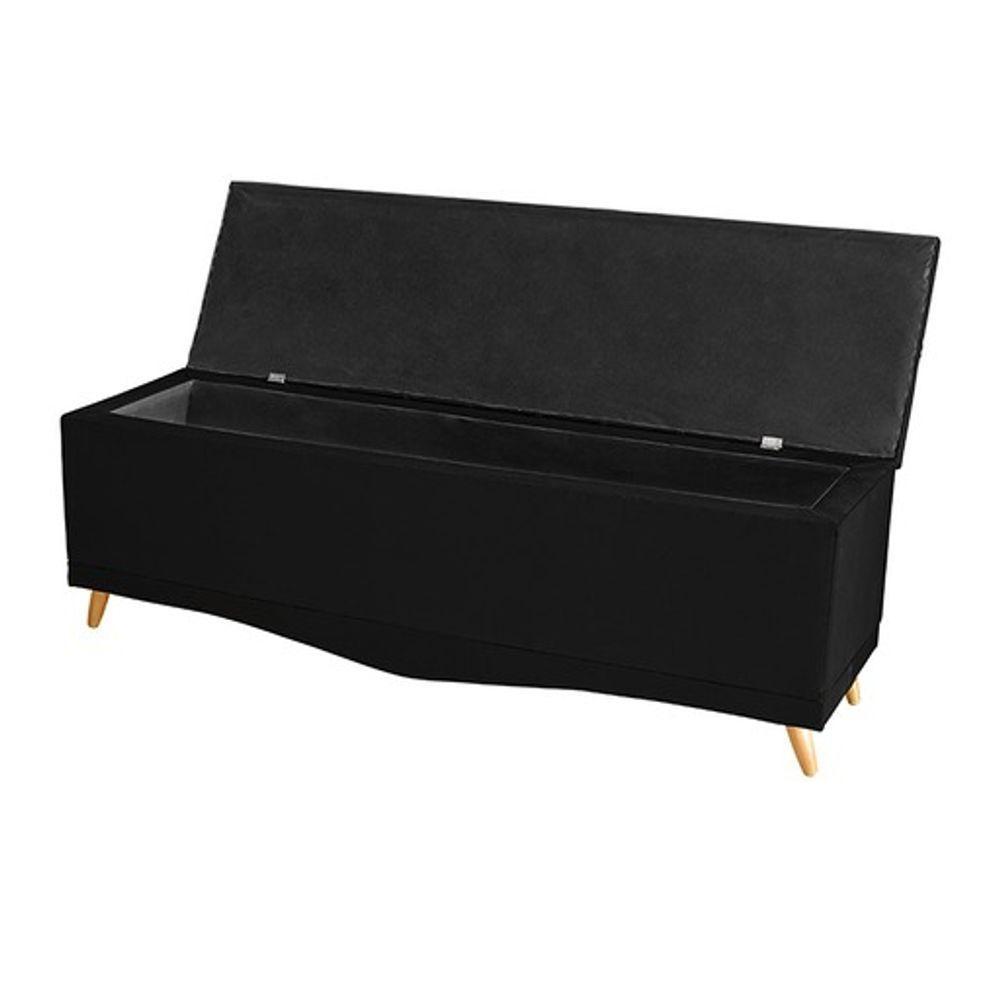 Kit Cabeceira De Cama Box E Calçadeira Baú Madri King 195 Cm Suede Preto Eli Móveis E Decoração - 5