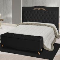 Kit Cabeceira De Cama Box E Calçadeira Baú Madri King 195 Cm Suede Preto Eli Móveis E Decoração - 2