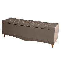 Kit De Quarto Cabeceira De Cama Box E Calçadeira Baú Toquio Casal Queen 160 Cm Suede Capuccino Eli Móveis E Decoração - 3