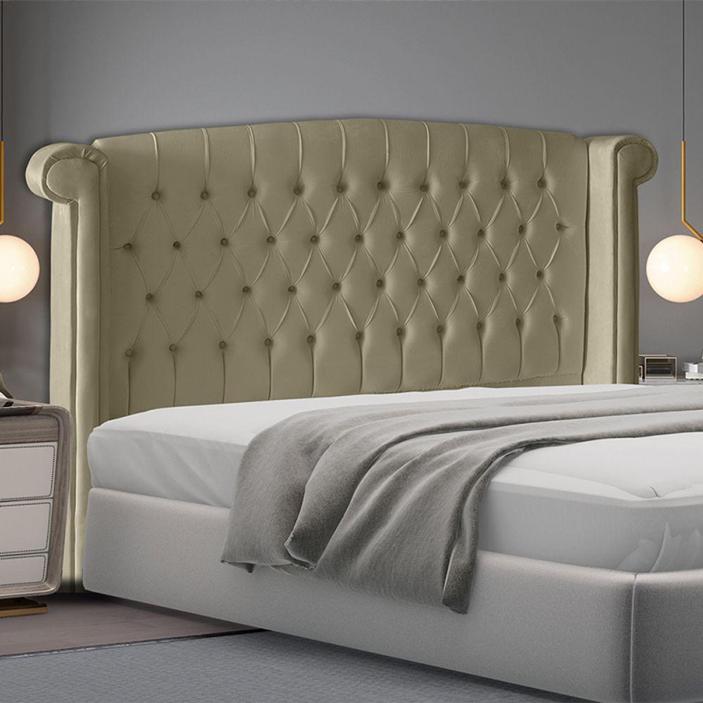 Cabeceira De Cama Box Toquio King 195 Cm Suede Bege Eli Móveis E Decoração - 2