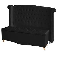 Kit De Quarto Cabeceira De Cama Box E Calçadeira Baú Toquio Casal 140 Cm Suede Preto Eli Móveis E Decoração - 1