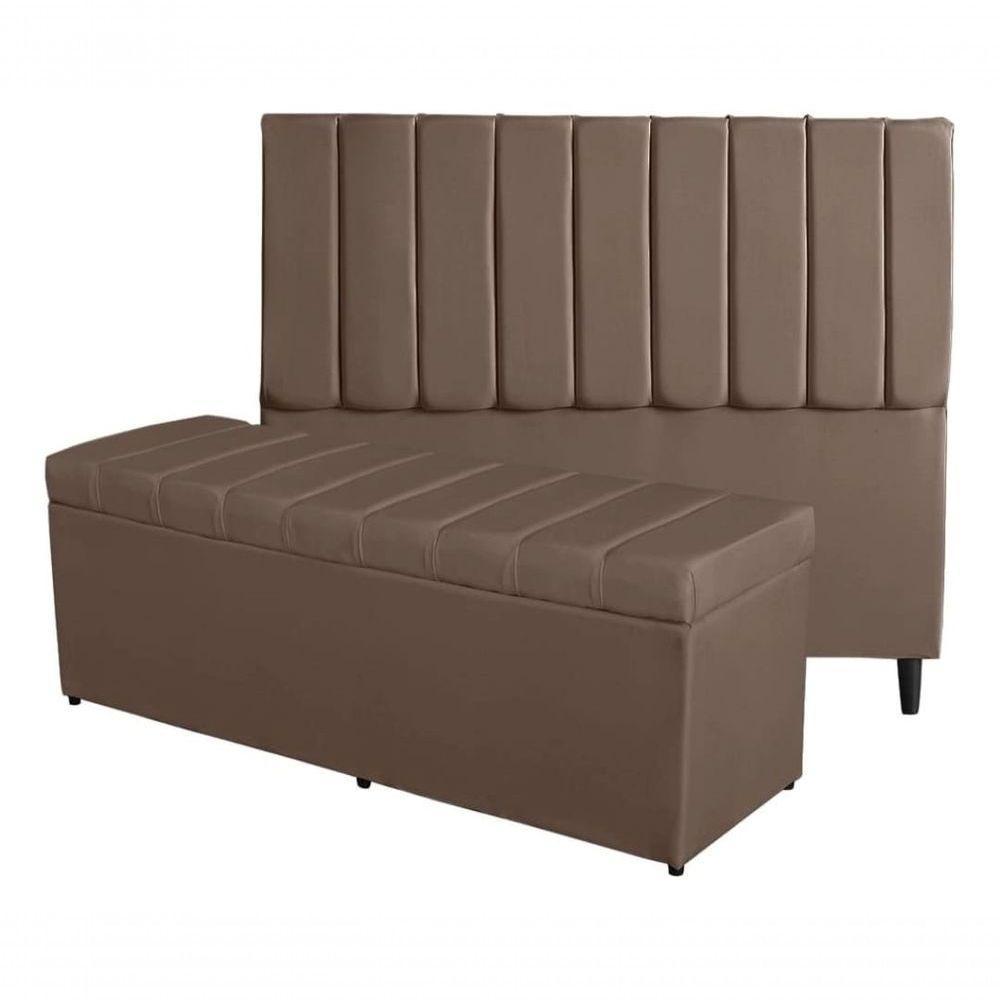 Kit De Quarto Roma Cabeceira De Cama Box E Calçadeira Baú King 195 Cm Suede Marrom Eli Móveis E Decoração - 1