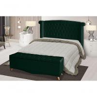 Kit De Quarto Cabeceira De Cama Box E Calçadeira Baú Toquio Casal 140 Cm Suede Verde Eli Móveis E Decoração - 2
