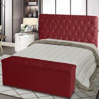 Kit De Quarto Cabeceira De Cama Box E Calçadeira Baú Bella King 195 Cm Suede Botão Strass Vermelho Eli Móveis E Decor - 2