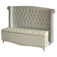Kit De Quarto Cabeceira De Cama Box E Calçadeira Baú Toquio Casal 140 Cm Suede Porcelana Eli Móveis E Decoração - 1