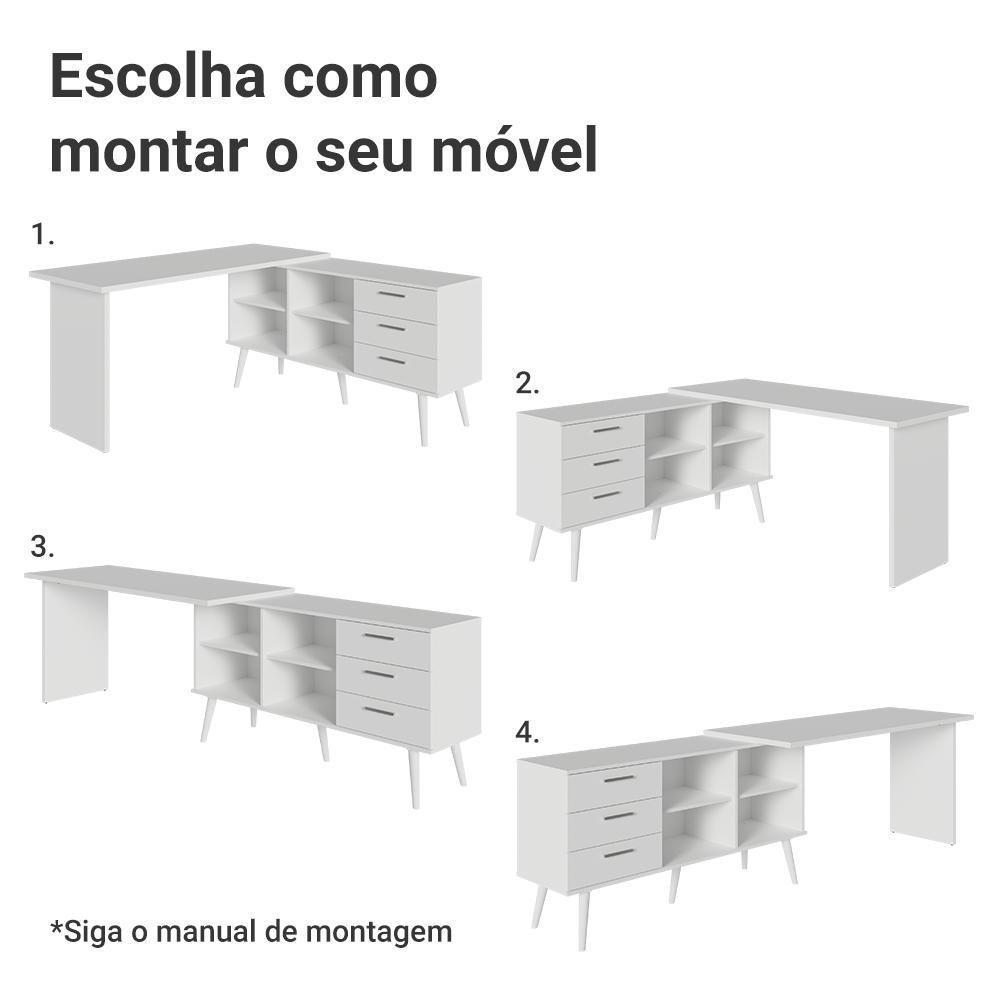 Mesa Para Computador Gamer Em L 3 Gavetas Branco Lisboa Madesa - 8