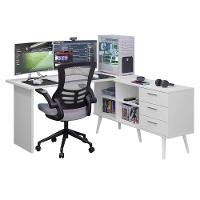 Mesa Para Computador Gamer Em L 3 Gavetas Branco Lisboa Madesa - 2