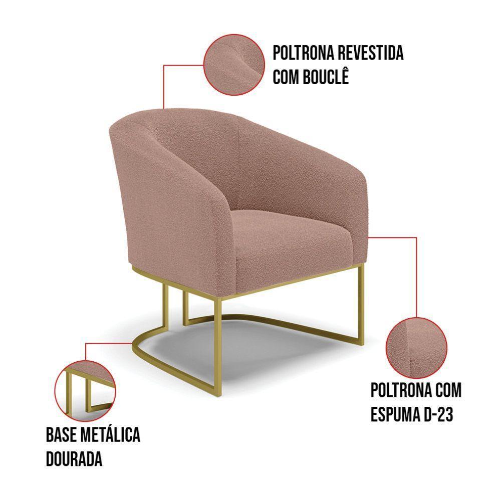 Poltrona Decorativa Industrial Dourado Stella Bouclê D03 Rose - 6