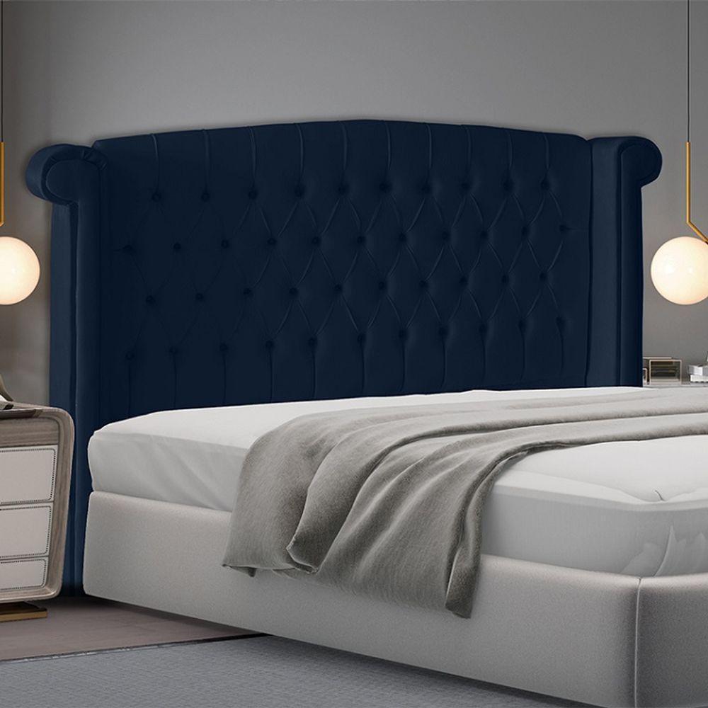 Cabeceira De Cama Box Toquio King 195 Cm Suede Azul Marinho Eli Móveis E Decoração - 2