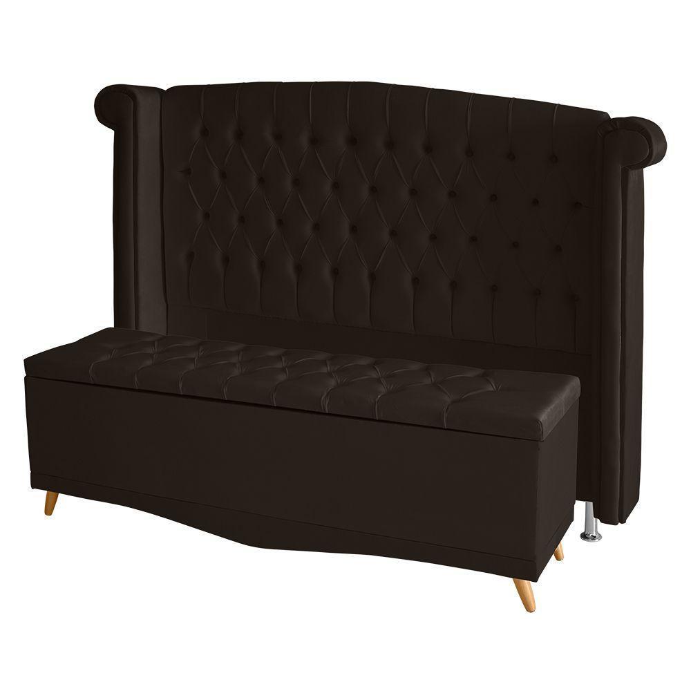 Kit De Quarto Cabeceira De Cama Box E Calçadeira Baú Toquio Casal Queen 160 Cm Suede Marrom Eli Móveis E Decoração - 1