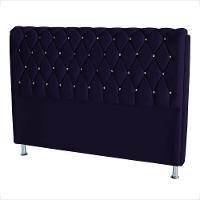 Cabeceira De Cama Box Londres Casal Queen 160 Cm Suede Botão De Strass Azul Marinho Eli Móveis E Decoração - 2