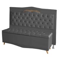 Kit Cabeceira De Cama Box E Calçadeira Baú Madri Casal 140 Cm Suede Grafite Eli Móveis E Decoração - 1