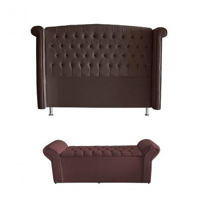 Kit Realeza Cabeceira De Cama Box E Calçadeira Baú King 195 Cm Suede Rosê Eli Móveis