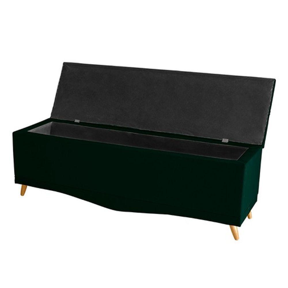 Kit Cabeceira De Cama Box E Calçadeira Baú Madri Queen 160 Cm Suede Verde Eli Móveis E Decoração - 3