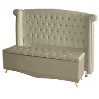 Kit De Quarto Cabeceira De Cama Box E Calçadeira Baú Toquio Casal Queen 160 Cm Suede Bege Eli Móveis E Decoração - 1