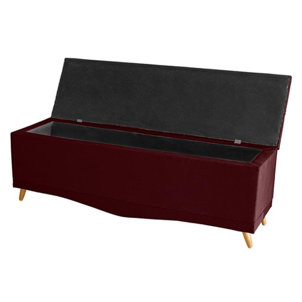 Kit Cabeceira De Cama Box E Calçadeira Baú Madri Casal 140 Cm Suede Bordo Eli Móveis E Decoração - 3