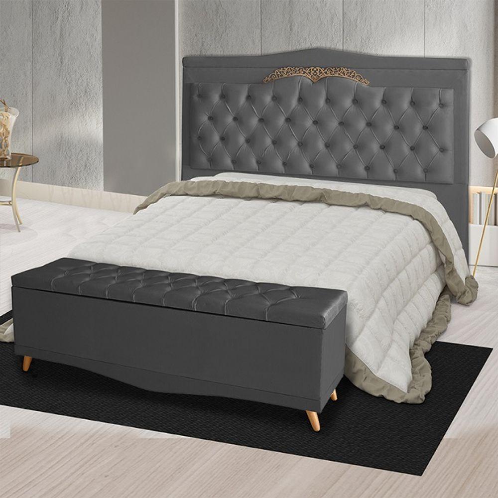 Cabeceira De Cama Box Madri Casal King 195 Cm Suede Grafite Eli Móveis E Decoração - 2