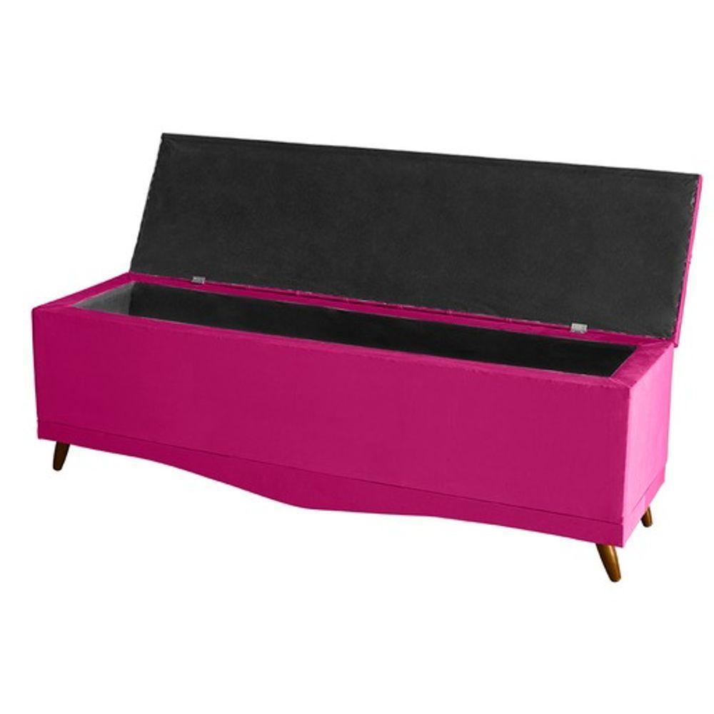 Kit Estrela Cabeceira De Cama Box E Calçadeira Baú Pés Palito Botão Cristal Queen 160 Cm Suede Rosa Pink Eli Móveis - 3
