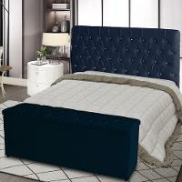 Kit De Quarto Cabeceira De Cama Box E Calçadeira Baú Bella Casal Queen 160 Cm Suede Botão Strass Azul Marinho Eli Móvei - 2
