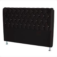 Cabeceira De Cama Box Londres Casal 140 Cm Suede Botão De Strass Preto Eli Móveis E Decoração - 2