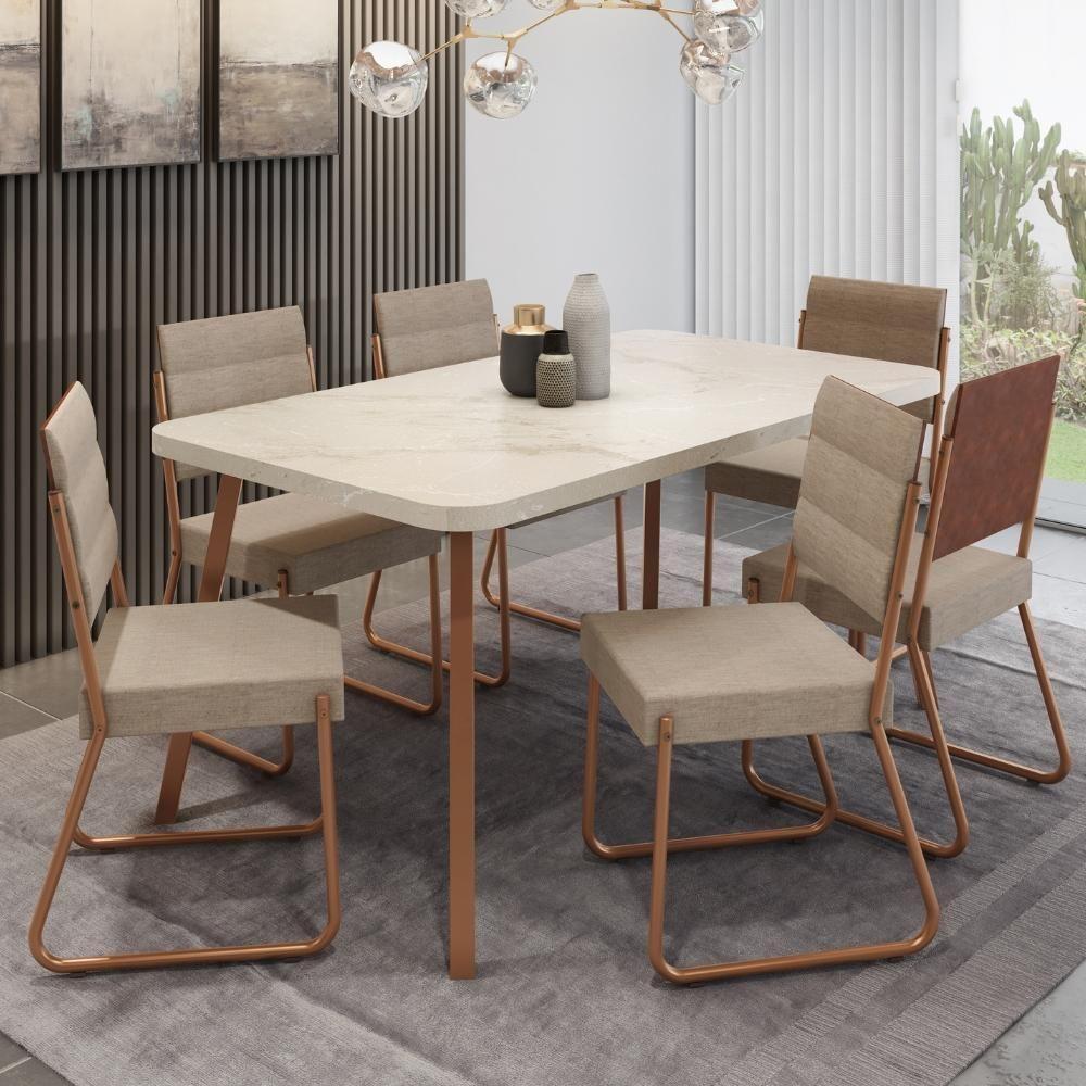 Conjunto Sala De Jantar 6 Cadeiras Almería Carraro Petra Areia Rosê - 1
