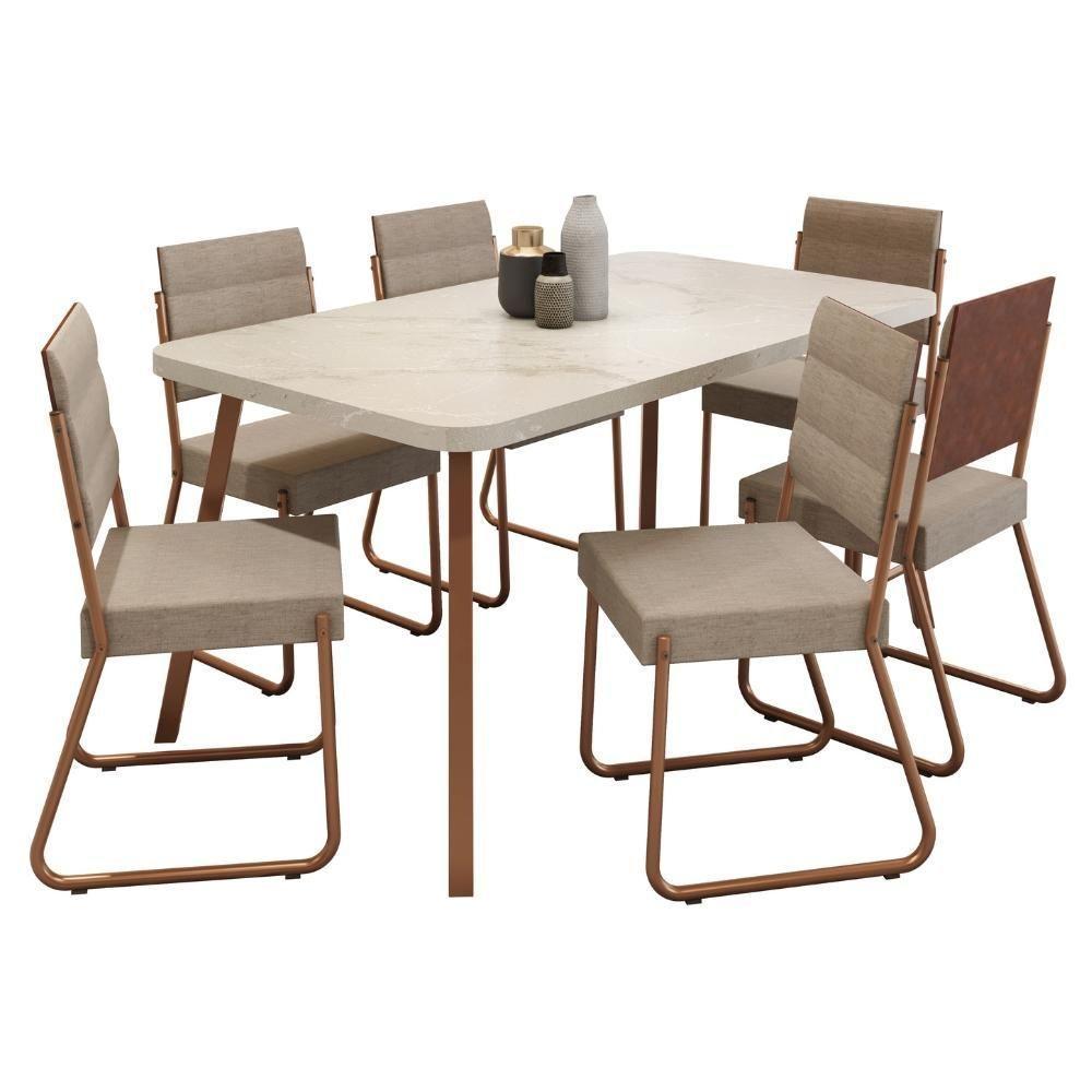 Conjunto Sala De Jantar 6 Cadeiras Almería Carraro Petra Areia Rosê - 2