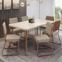 Conjunto Sala De Jantar 6 Cadeiras Almería Carraro Petra Areia Rosê - 1