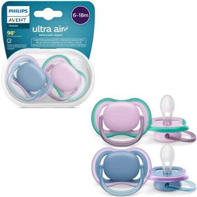 Chupeta Ultra Air Dupla Lisa Azul E Rosa 6-18m Philips Avent