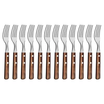Kit 12 Garfos De Mesa Tramontina Polywood Inox Cabo Castanho
