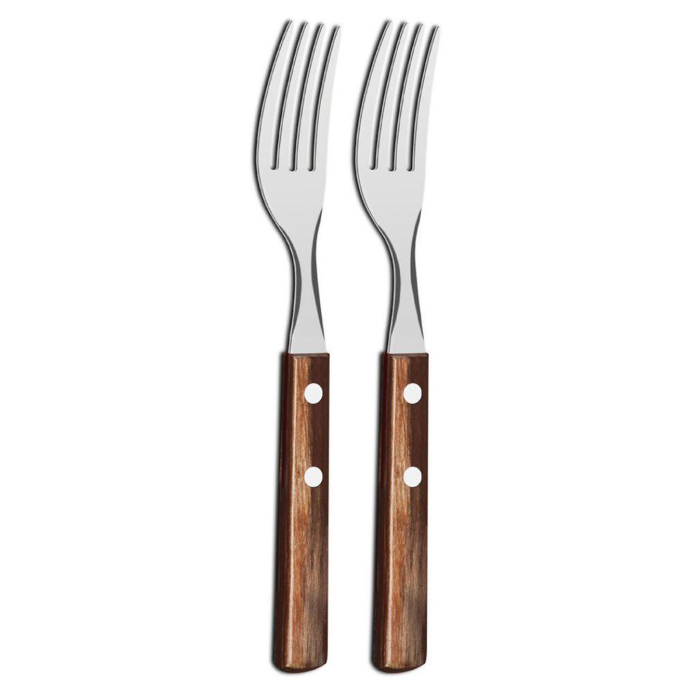 Kit 2 Garfos De Mesa Tramontina Polywood Inox Cabo Castanho - 1