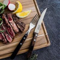 Kit 2 Garfos De Mesa Tramontina Polywood Inox Cabo Castanho