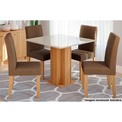 Sala De Jantar Completa Sophia C- Tampo Madeirado C- Vidro 95x95cm E 4 Cadeiras Maia Nature-suede Mascavo Chocolate - Cimol