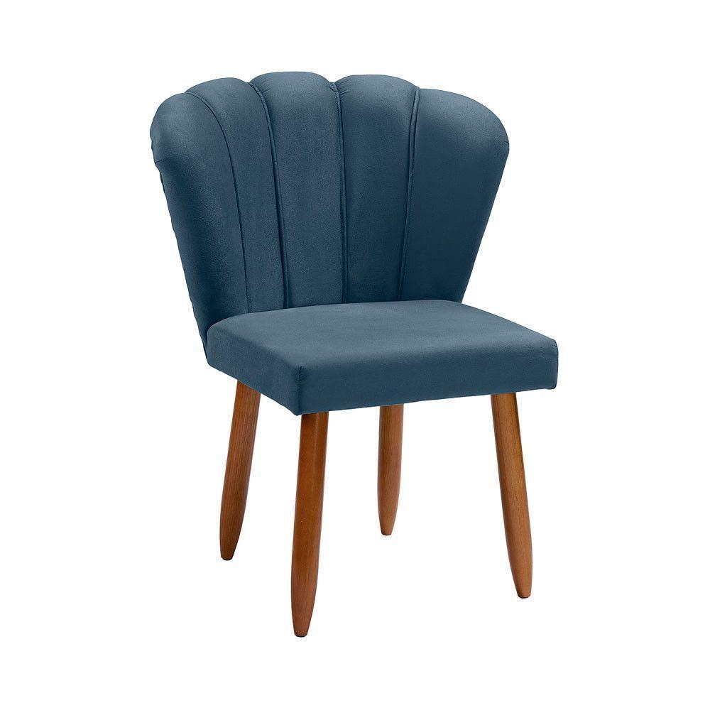 Cadeira Poltrona Pétala Yasmin Sala Estar Penteadeira Veludo Azul - 1