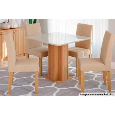 Sala De Jantar Sophia Com Tampo Madeirado Com Vidro 95x95cm E 4 Cadeiras Maia Savana-cinamomo Suede Gengibre Bege Cimol
