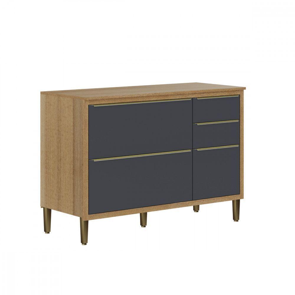 Balcão Com Tampo 3 Portas 2 Gavetas Paola - Aramóveis Carvalho Dakar / Grafite - 1