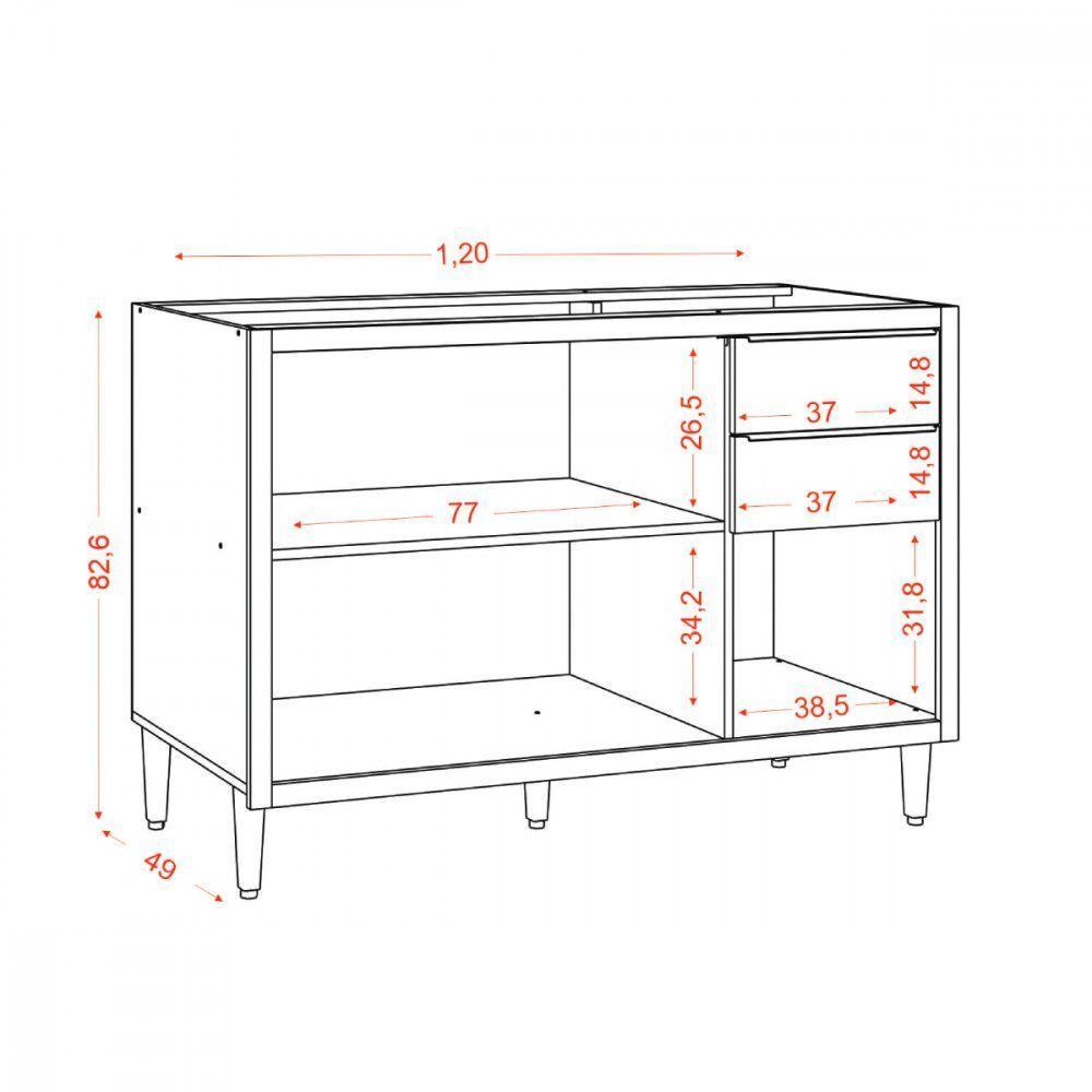 Balcão Com Tampo 3 Portas 2 Gavetas Paola - Aramóveis Carvalho Dakar / Grafite - 2