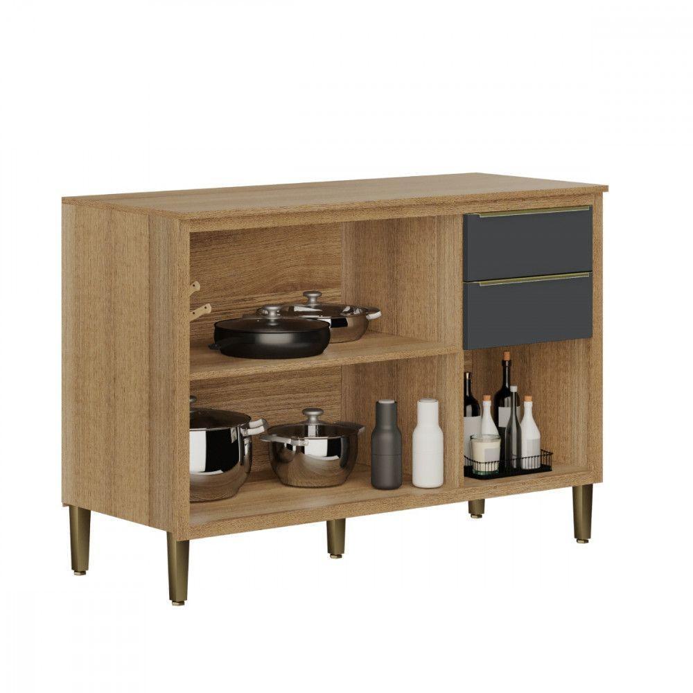 Balcão Com Tampo 3 Portas 2 Gavetas Paola - Aramóveis Carvalho Dakar / Grafite - 3