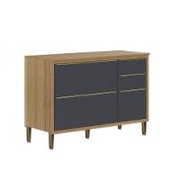 Balcão Com Tampo 3 Portas 2 Gavetas Paola - Aramóveis Carvalho Dakar / Grafite - 1